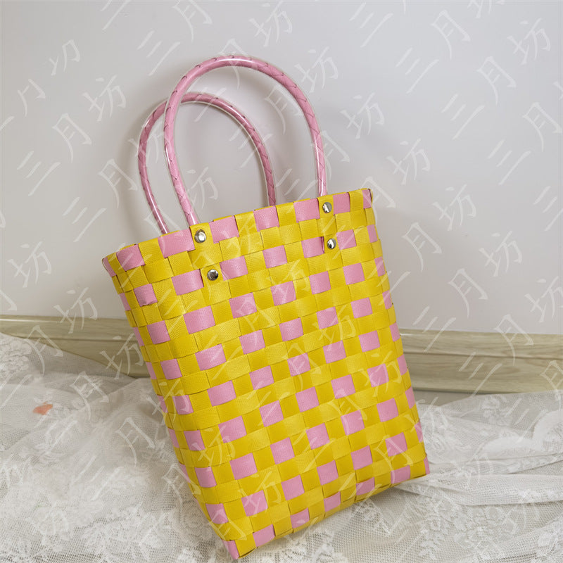 Gift Portable Bucket Vegetable Basket Straw Tote Handbags